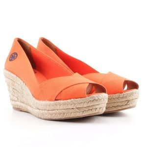 Tory Burch Filipa orange canvas espadrille wedges